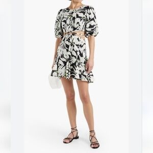 MN Monique Black and White Floral Abstract Cutout Print Dress Size 0